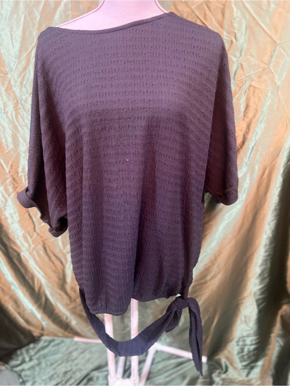 Women's Textured Short-Sleeve Tie-Hem Top - Navy